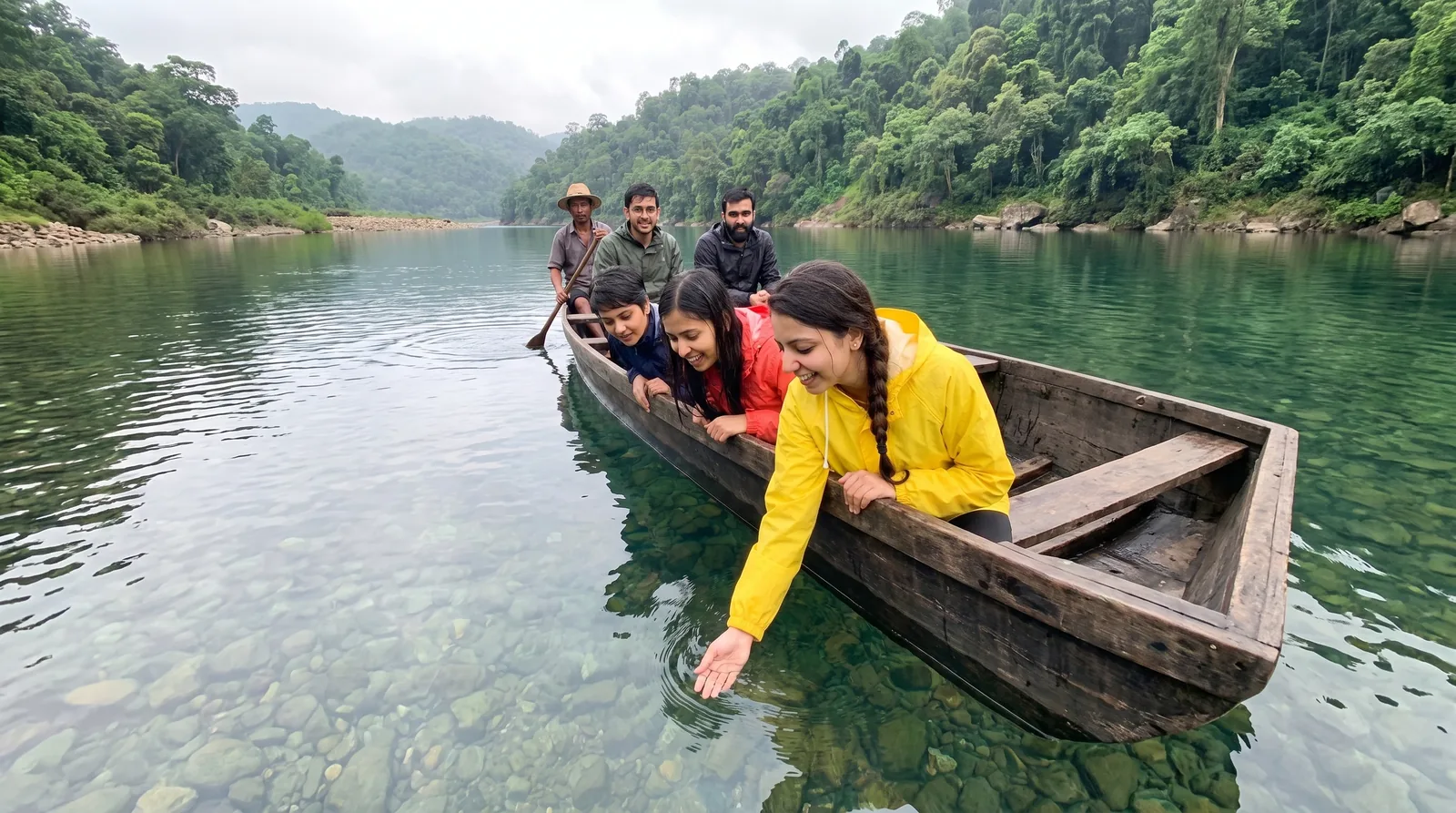Meghalaya: Boat on the clear Umngot, Dawki