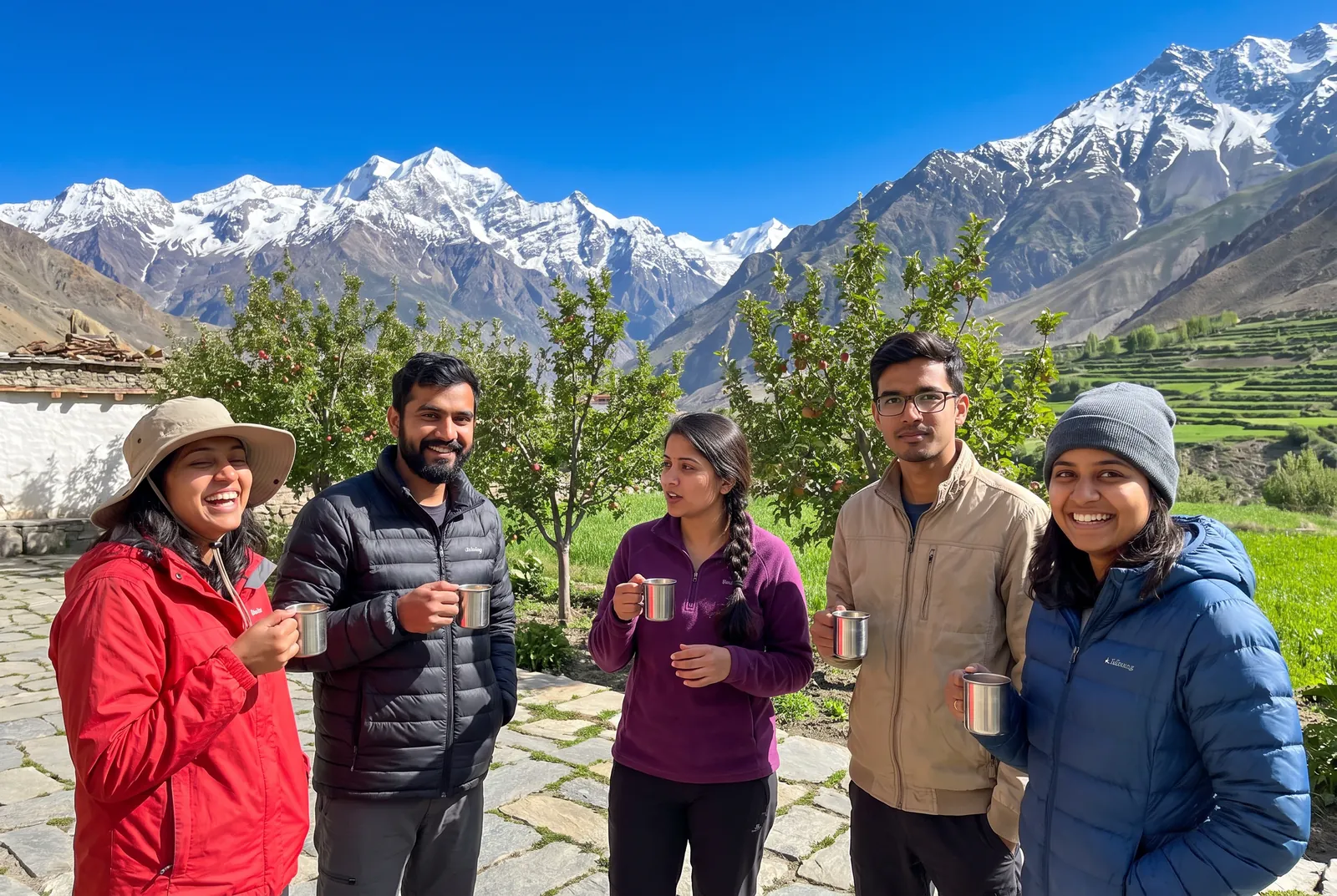Spiti Valley: Tea in the orchard, Kalpa
